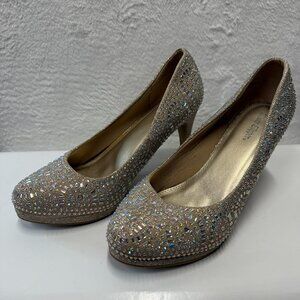 Silver Slipper Womens US 11W Heels Gold Romance Rhinestone Event Cinderella Diva